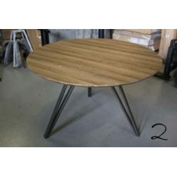4 x ronde eettafel houtlook metaal 120 cm industrieel