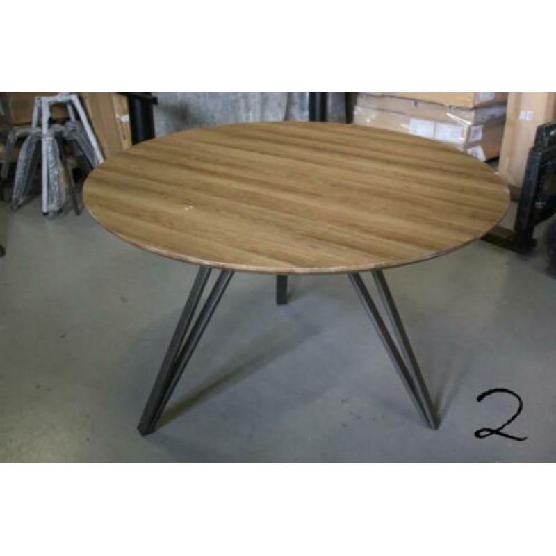 4 x ronde eettafel houtlook metaal 120 cm industrieel