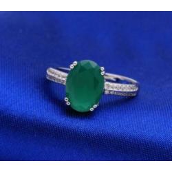 925 sterling zilveren ring met jade steen en witte zirkonen