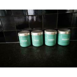 Complete mintgroene emaille bussenset + botervloot