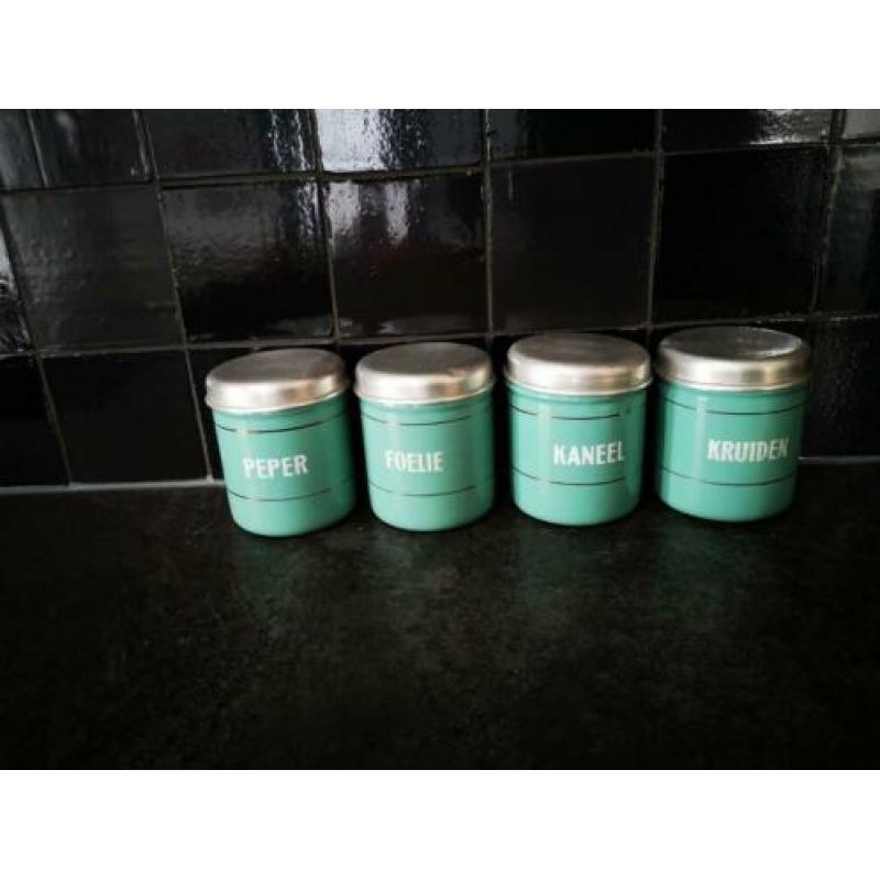 Complete mintgroene emaille bussenset + botervloot