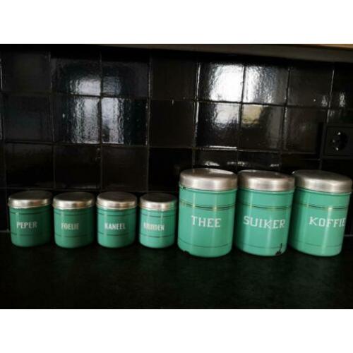 Complete mintgroene emaille bussenset + botervloot