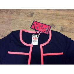 Nieuw vestje LoFff blauw met roze bies meisje merk 110/116