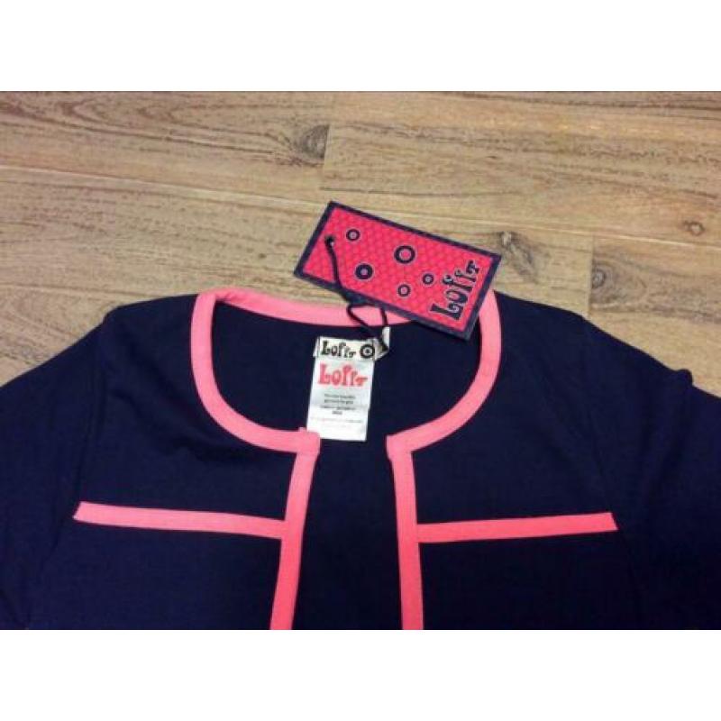 Nieuw vestje LoFff blauw met roze bies meisje merk 110/116