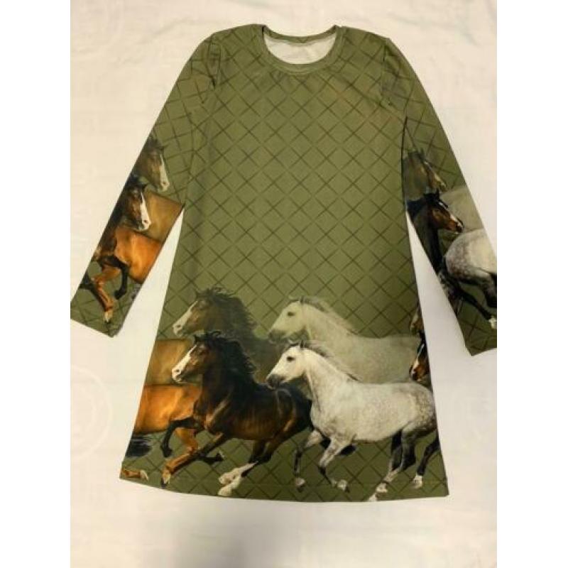 Jurkje met paarden groen (ook met korte mouw) maat 134