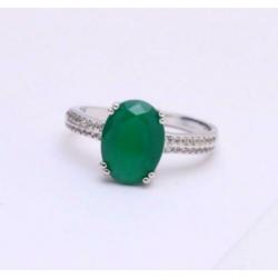 925 sterling zilveren ring met jade steen en witte zirkonen