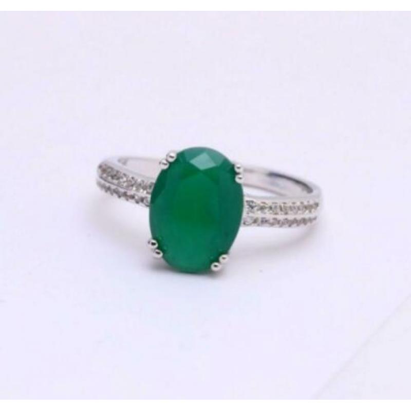 925 sterling zilveren ring met jade steen en witte zirkonen