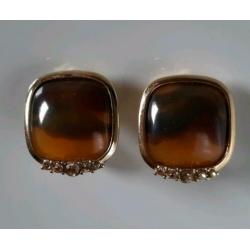 Monet vintage clips oorbellen goudkleurig strass cabochon