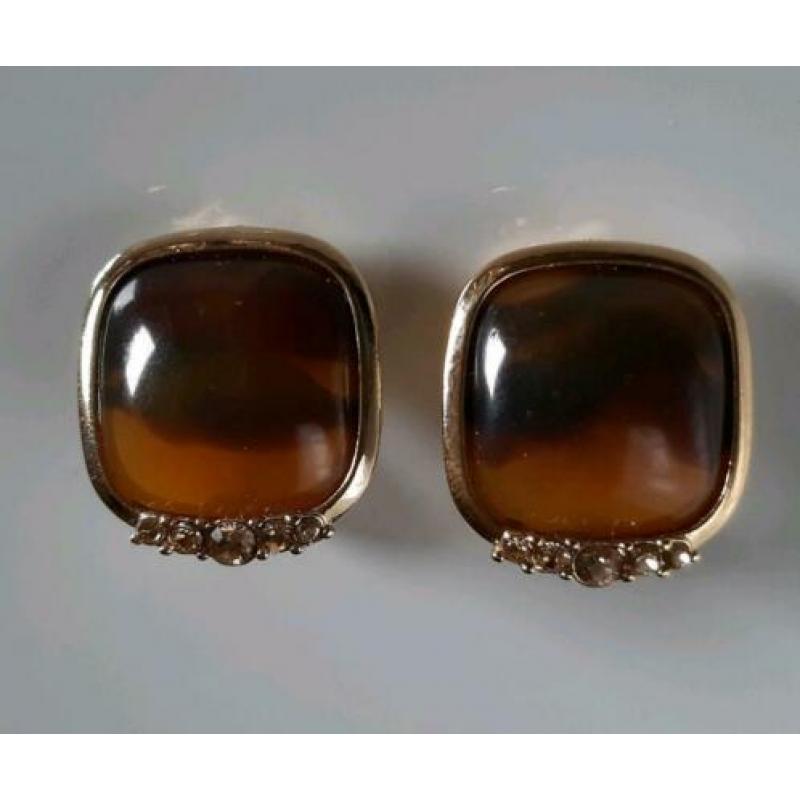 Monet vintage clips oorbellen goudkleurig strass cabochon