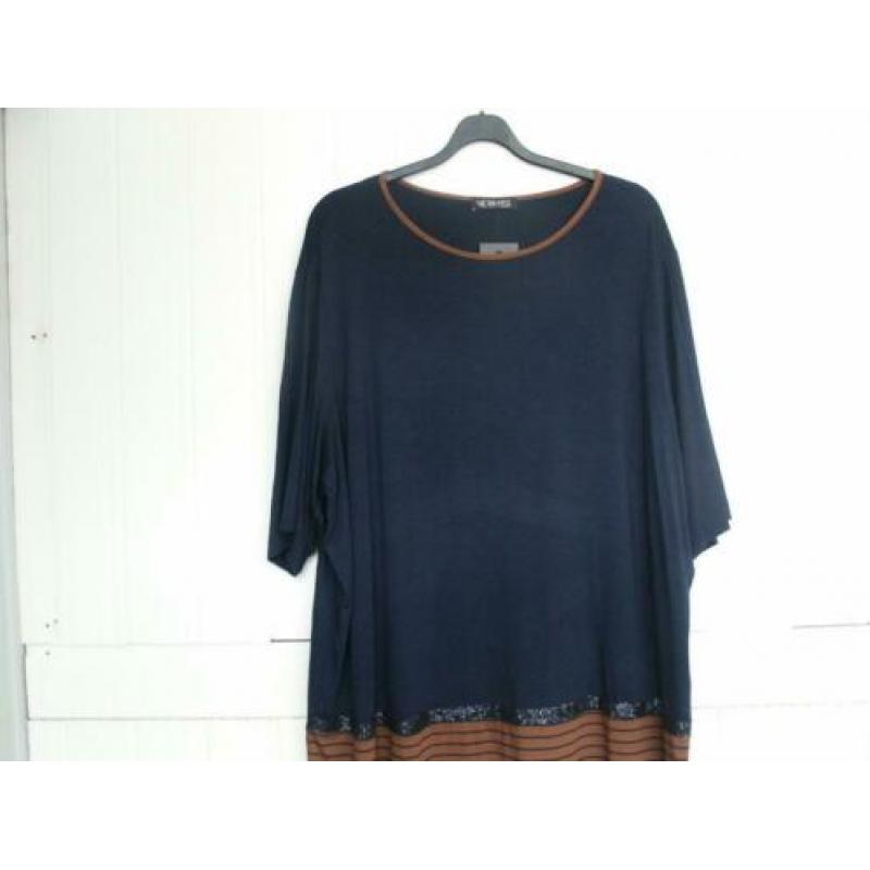 Blauw/bruin shirt Verpass met kraaltjes maat 54 nieuw!