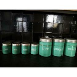 Complete mintgroene emaille bussenset + botervloot