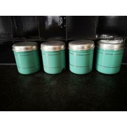 Complete mintgroene emaille bussenset + botervloot