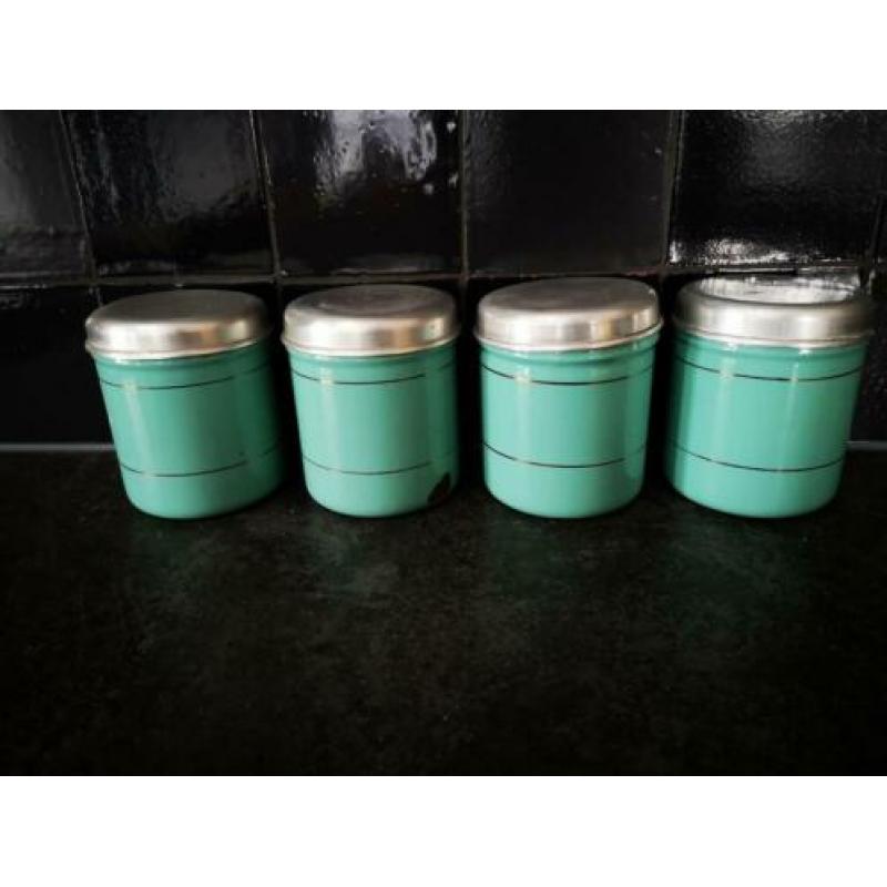 Complete mintgroene emaille bussenset + botervloot
