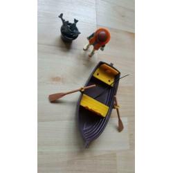 Playmobil vissersbootje met Visser en emmertje vis