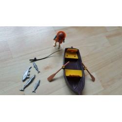 Playmobil vissersbootje met Visser en emmertje vis