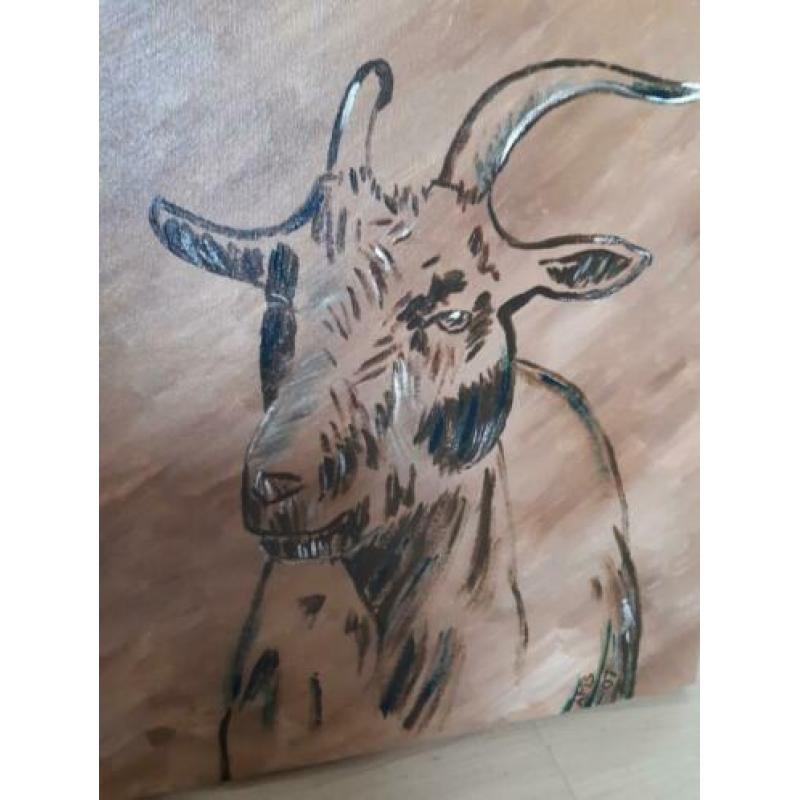 2 schilderijen op doek geit en ezel