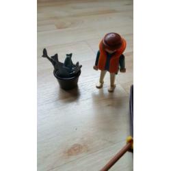 Playmobil vissersbootje met Visser en emmertje vis