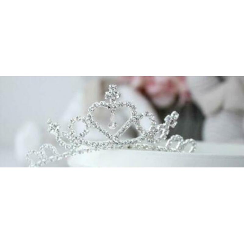 Tiara Strass kroontje opstaande steentjes + kam Kristal (B)