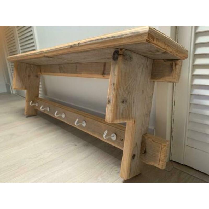 Landelijke wand kapstok van steigerhout met 5 haken