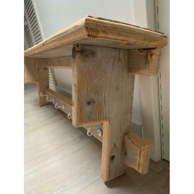 Landelijke wand kapstok van steigerhout met 5 haken