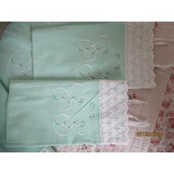 Frans 2 Pers Mint Groen/Monogram Laken Set/2 Onderlakers
