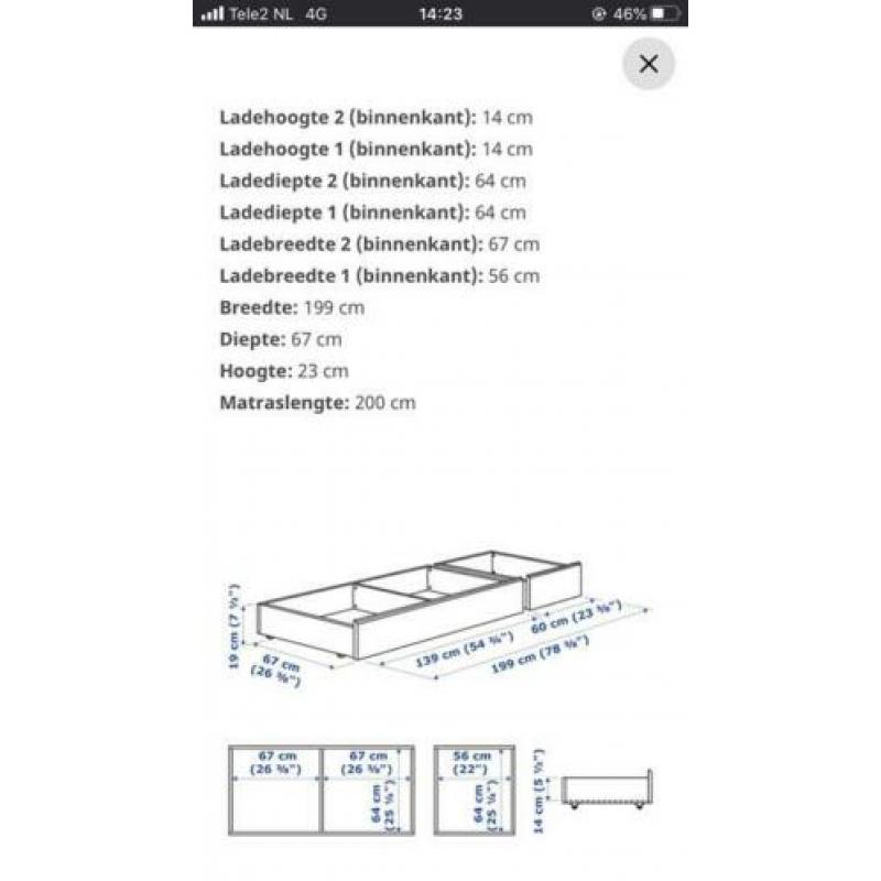 2 bedlades op wieltjes - wit - 199cm breed