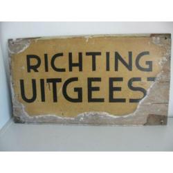 Antiek triplex richtingsbord. Uitgeest. Eerste heft 20e eeuw
