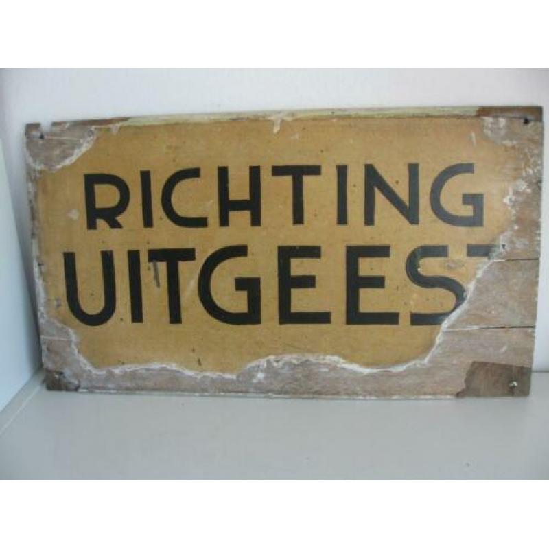 Antiek triplex richtingsbord. Uitgeest. Eerste heft 20e eeuw