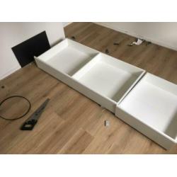 2 bedlades op wieltjes - wit - 199cm breed
