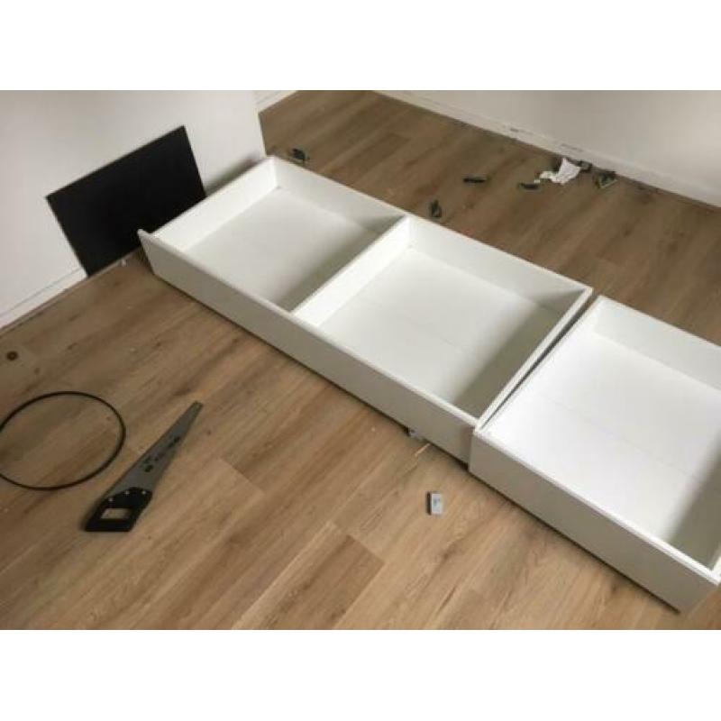 2 bedlades op wieltjes - wit - 199cm breed