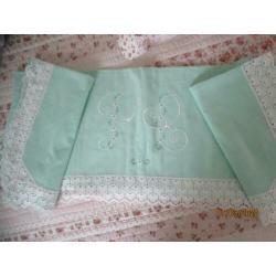 Frans 2 Pers Mint Groen/Monogram Laken Set/2 Onderlakers