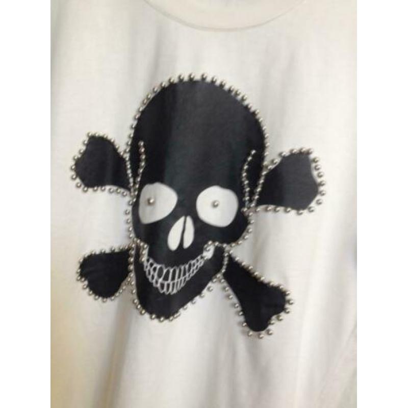 wit+zwart dood-skelet-hoofd+steentje t shirt S heren-jongen