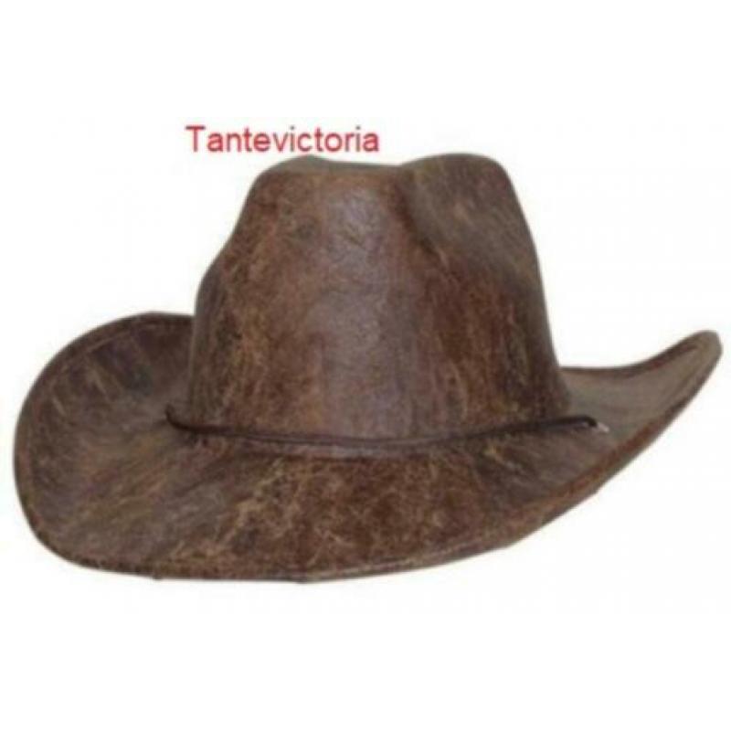 NIEUW Grote stoere cowboyhoed BRUIN lederlook 34687