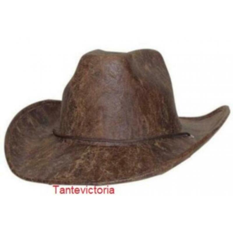 NIEUW Grote stoere cowboyhoed BRUIN lederlook 34687
