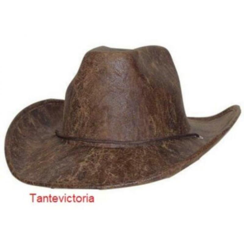 NIEUW Grote stoere cowboyhoed BRUIN lederlook 34687