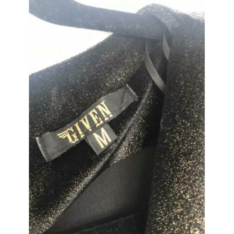 ** Nieuw GIVEN Velvet Velours Jurk Zwart Goud Glitter **