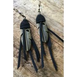 Steampunk festival oorbellen brons vergulde veer hangers