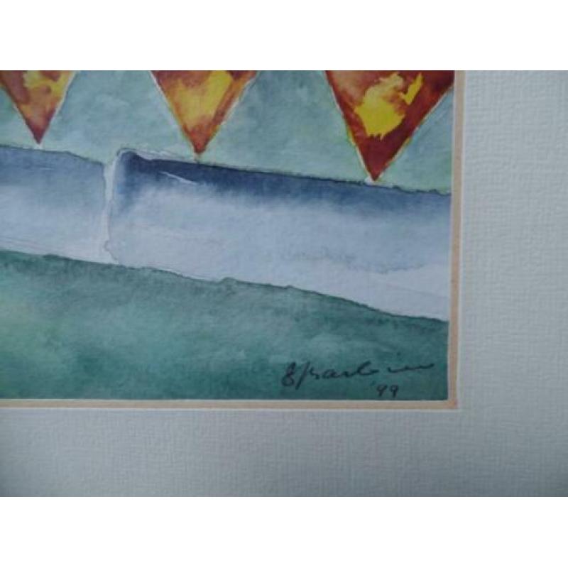 Te koop vrolijk kleurrijk schilderij, aquarel van rupsjes