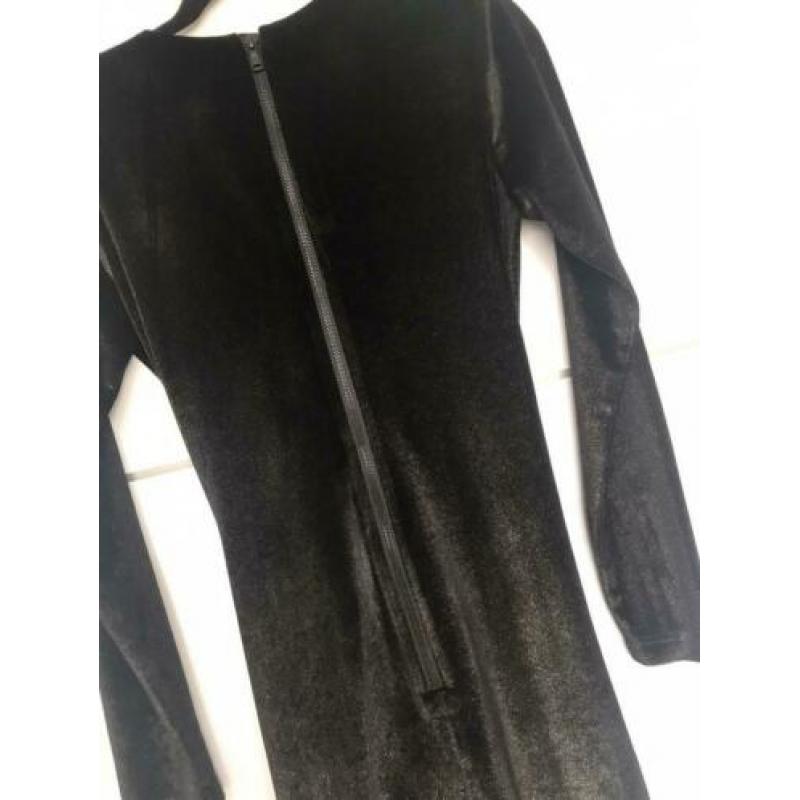 ** Nieuw GIVEN Velvet Velours Jurk Zwart Goud Glitter **