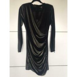 ** Nieuw GIVEN Velvet Velours Jurk Zwart Goud Glitter **