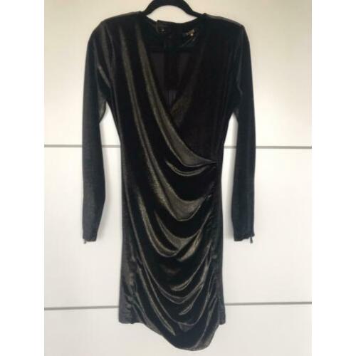 ** Nieuw GIVEN Velvet Velours Jurk Zwart Goud Glitter **