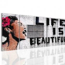 Canvas schilderij 5 luik Banksy Life is Beautiful 220 x 80cm