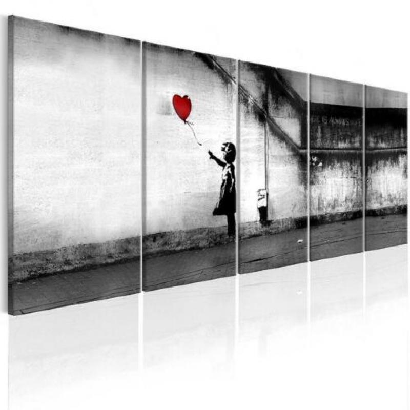 Canvas schilderij 5 luik Banksy Life is Beautiful 220 x 80cm