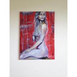 Modern uniek schilderij Sylvie, licht erotisch vrouw naakt