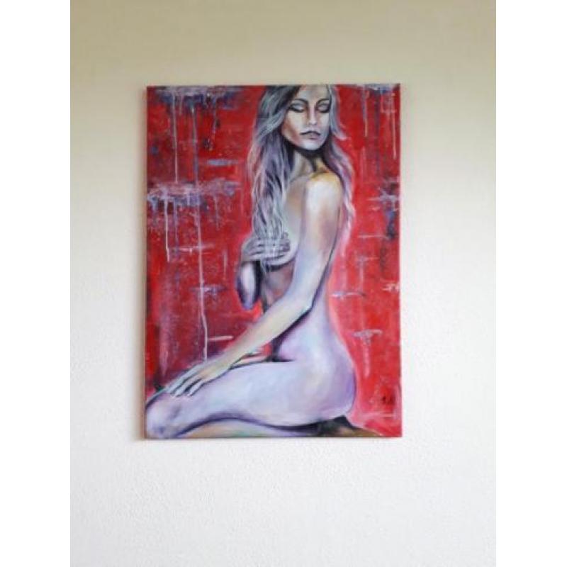 Modern uniek schilderij Sylvie, licht erotisch vrouw naakt