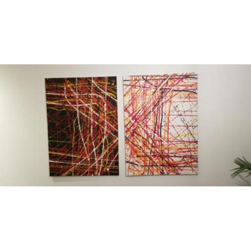 Groot abstract modern schilderij, 2 luik.
