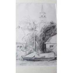 originele tekening Ida Zwartkruis 1988 Driehuizen, Oostdijk