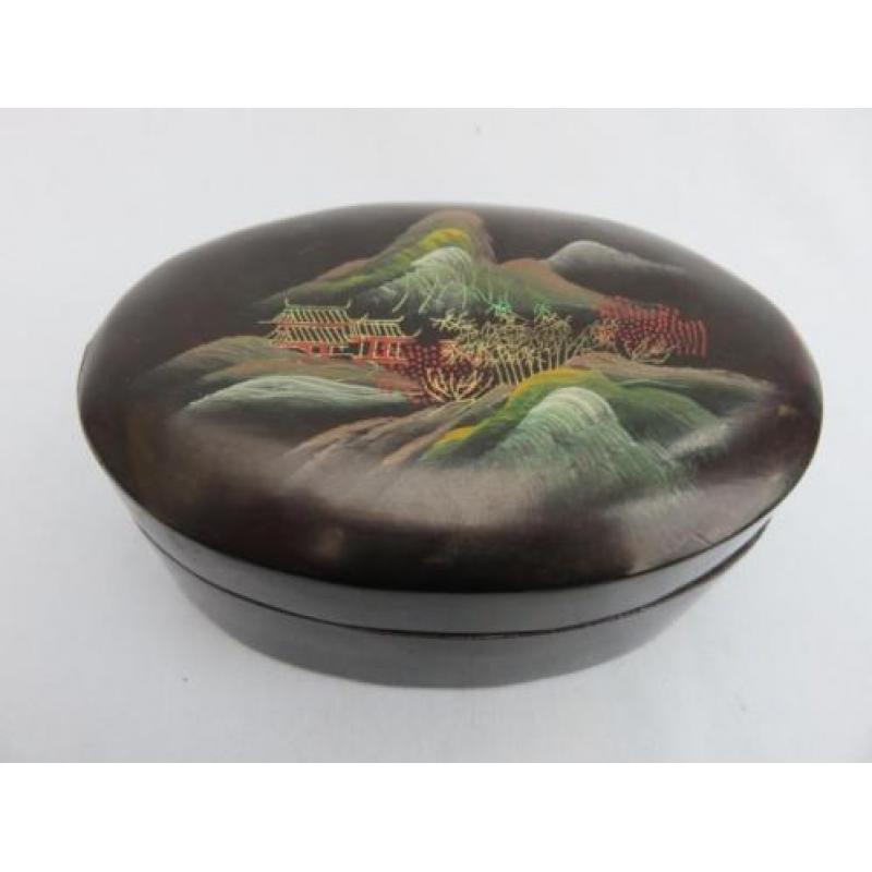 Antiek lakdoosje met landschap beschildering Japan ca. 1900