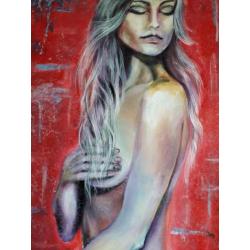 Modern uniek schilderij Sylvie, licht erotisch vrouw naakt
