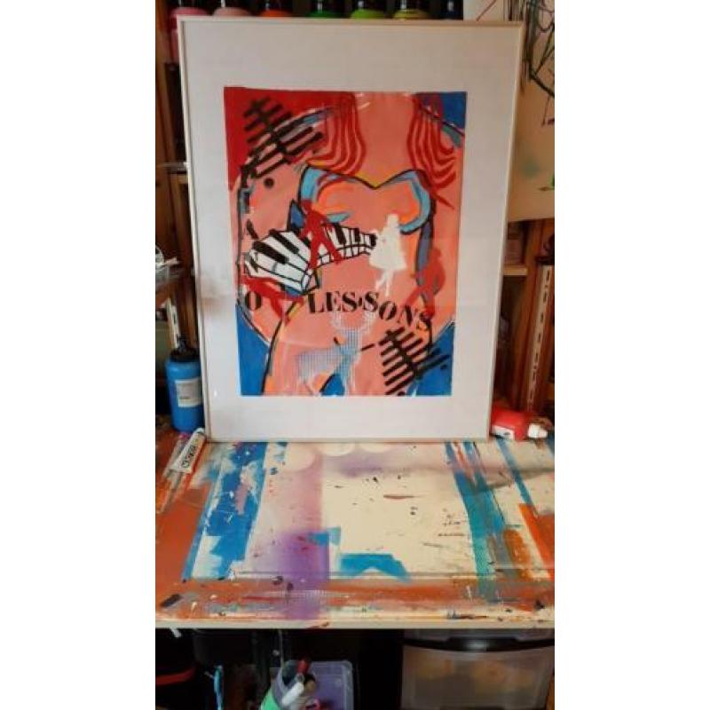 Canvas in Lijst schilderij ABSTRACT 80X60X4CM